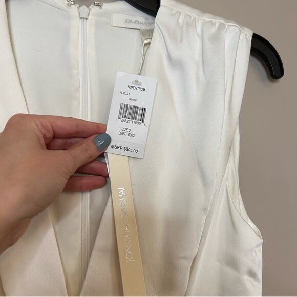 NWT Jonathan Simkhai Satin and Crepe Plunge Sleeveless White Jumpsuit Size 2 - Picture 4 of 5